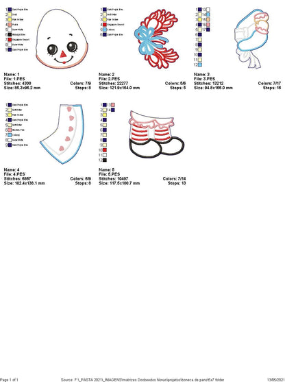 Girl Rag Doll Ornament - ITH Project - Machine Embroidery Design