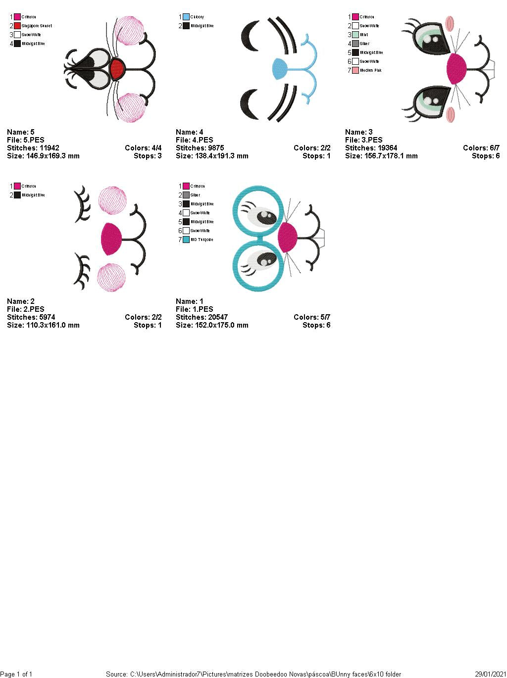 Bunny Faces  - Fill Stitch - Hoop - Machine Embroidery Designs