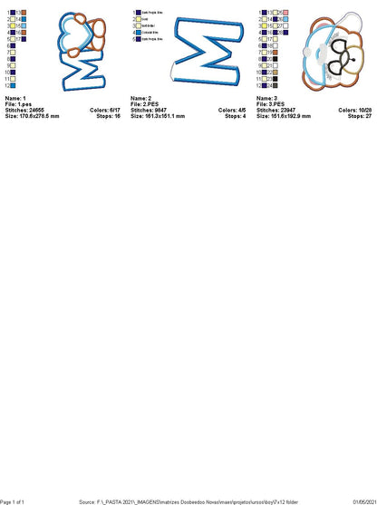 Mom Teddy Bear Boy and Girl Vase Ornament - ITH Project - Machine Embroidery Design