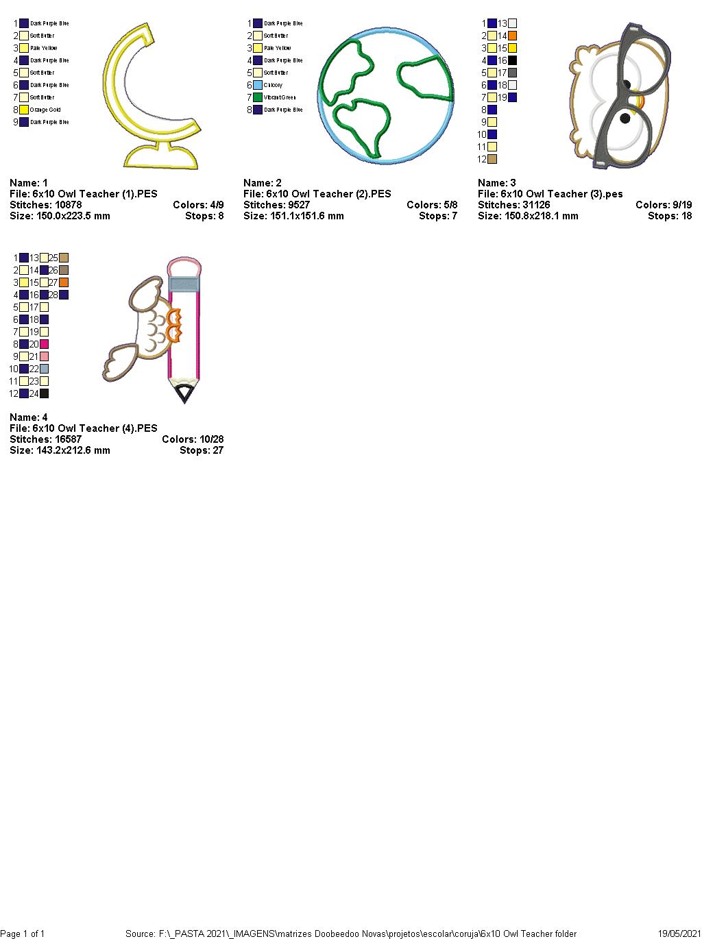 Owl Teacher School Ornament - ITH Project - Machine Embroidery Design