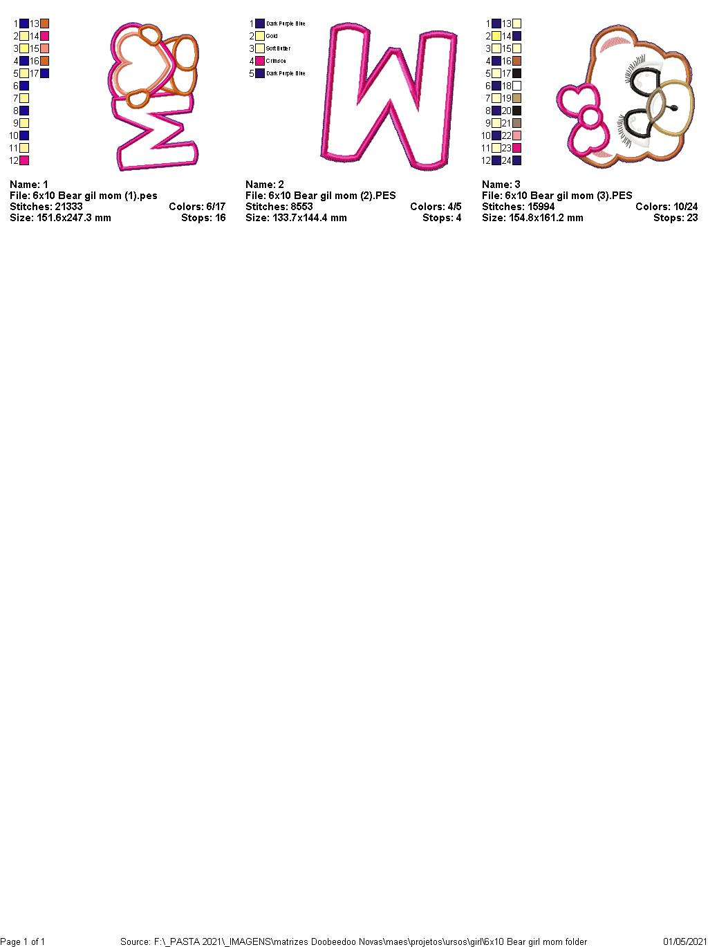 Mom Teddy Bear Girl Vase Ornament - ITH Project - Machine Embroidery Design