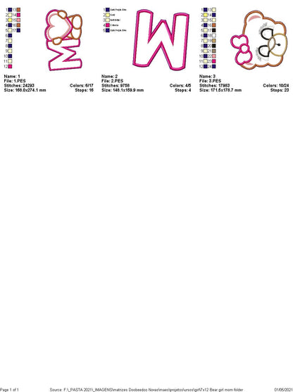 Mom Teddy Bear Girl Vase Ornament - ITH Project - Machine Embroidery Design