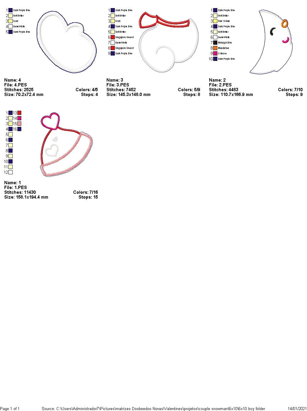 Valentines Snowman Couple Door Ornament - ITH Project - Machine Embroidery Design