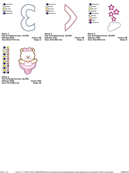 Ballerina Bear Ornament - ITH Project - Machine Embroidery Design