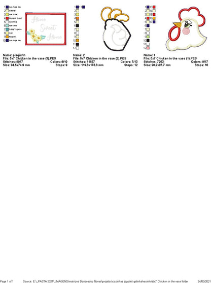 Chicken Home Sweet Home Vase Ornament - ITH Project - Machine Embroidery Design