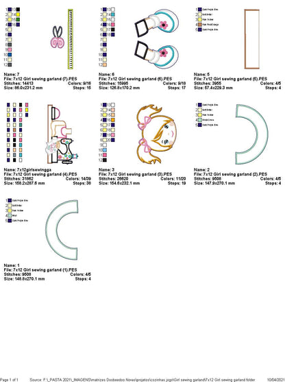 Sewing Girl Garland - ITH Project - Machine Embroidery Design