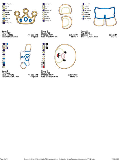 Prince Teddy Bear Vase Ornament - ITH Project - Machine Embroidery Design