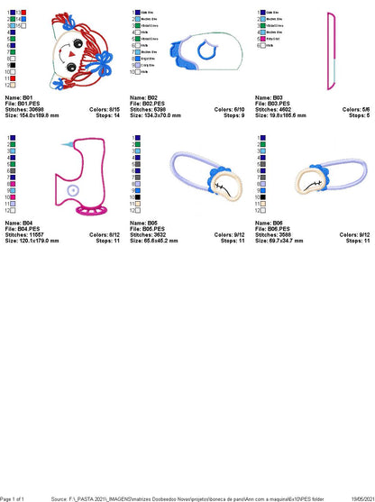 Rag Doll With Sewing Machine Ornament - ITH Project - Machine Embroidery Design