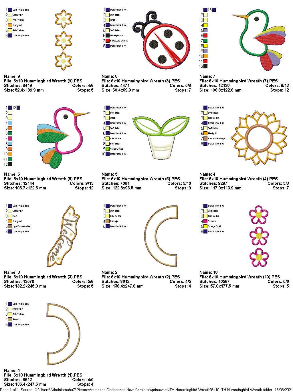 Hummingbird Floral Wreath - ITH Project - Machine Embroidery Design
