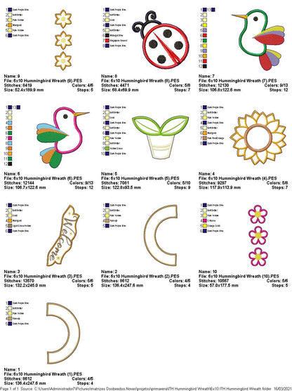 Hummingbird Floral Wreath - ITH Project - Machine Embroidery Design