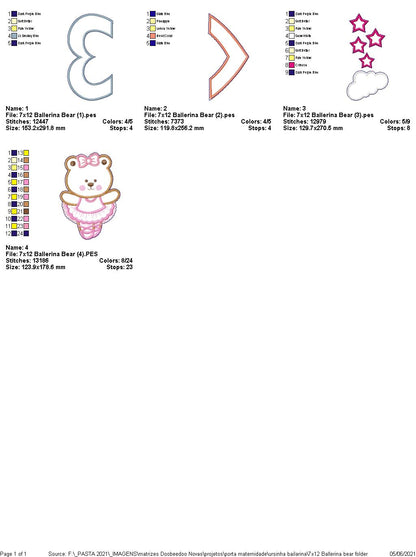 Ballerina Bear Ornament - ITH Project - Machine Embroidery Design