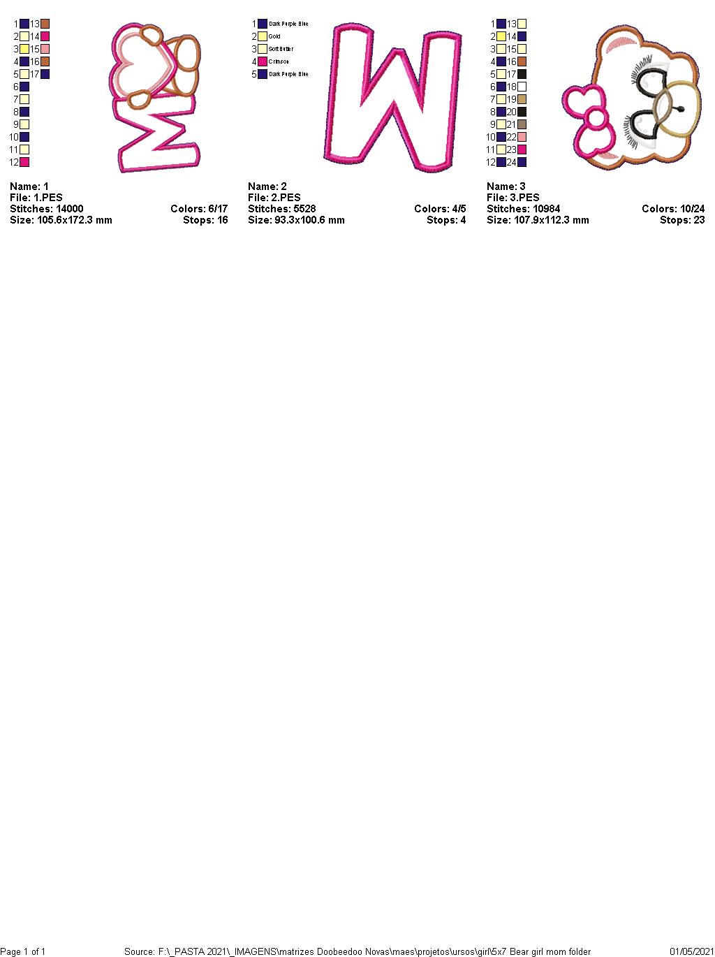 Mom Teddy Bear Boy and Girl Vase Ornament - ITH Project - Machine Embroidery Design