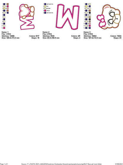 Mom Teddy Bear Boy and Girl Vase Ornament - ITH Project - Machine Embroidery Design