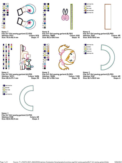 Sewing Girl Garland - ITH Project - Machine Embroidery Design