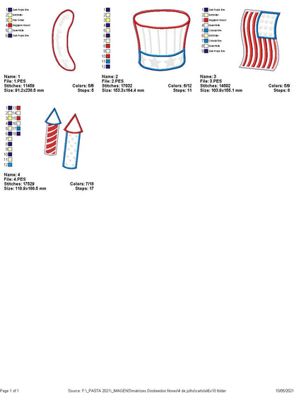 Hat 4th of July Ornament - ITH Project - Machine Embroidery Design