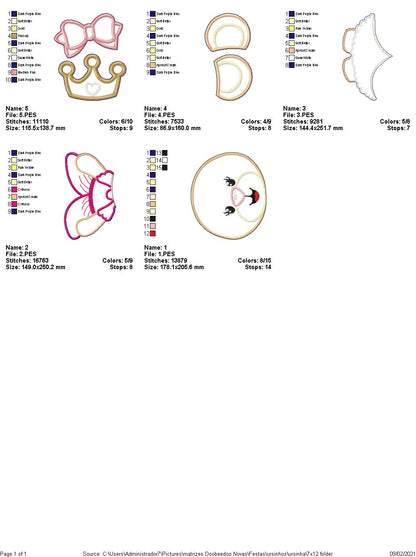 Princess Teddy Bear Vase Ornament - ITH Project - Machine Embroidery Design