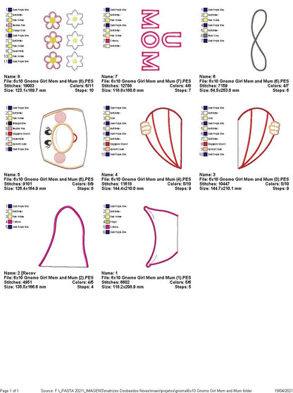 Gnome Girl with Braids  MOM/MUM - ITH Project - Machine Embroidery Design