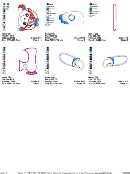 Rag Doll With Sewing Machine Ornament - ITH Project - Machine Embroidery Design