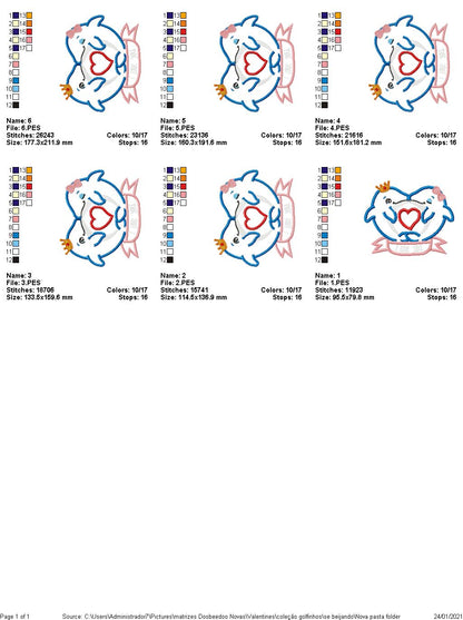 Dolphins in Love Collection - Applique - 3 Designs -  Machine Embroidery Designs