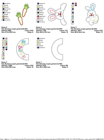 Easter Bunnies Wreath - ITH Project - Machine Embroidery Design