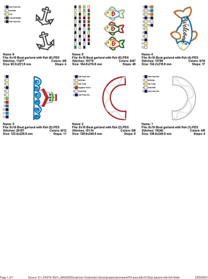 Nautical Boat and Fish Wreath - ITH Project - Machine Embroidery Design