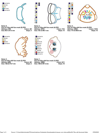Boy With Face Mask Ornament - ITH Project - Machine Embroidery Design