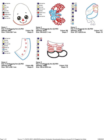 Girl Rag Doll Ornament - ITH Project - Machine Embroidery Design