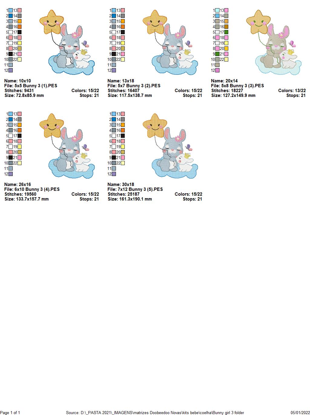 Baby Bunny Smile With Star Ballon - Set of 3 Designs - Rippled-Machine Embroidery Design