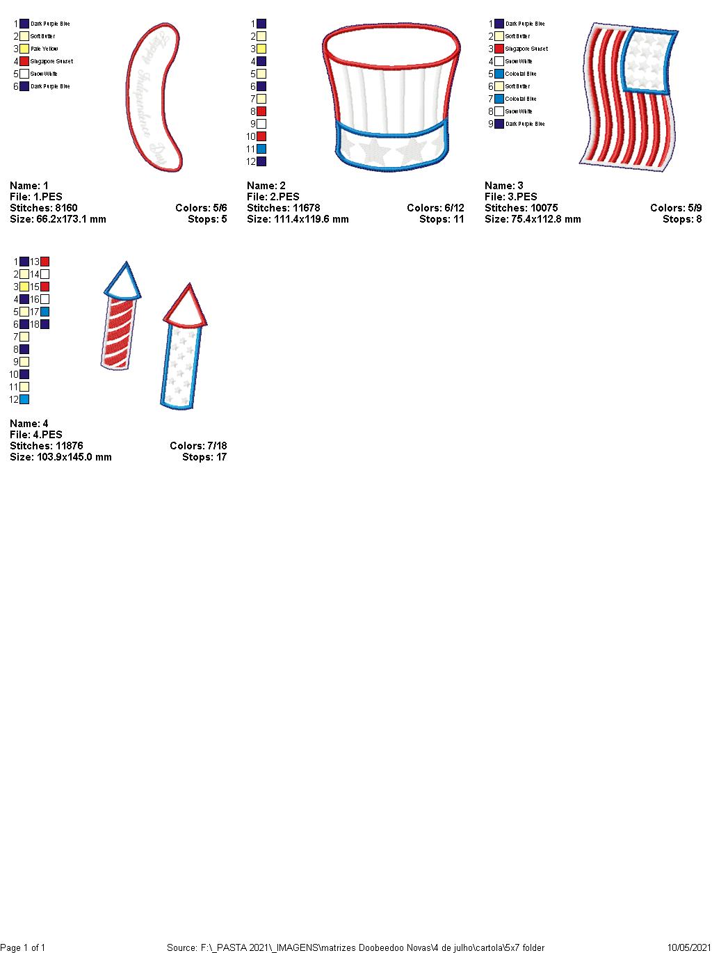 Hat 4th of July Ornament - ITH Project - Machine Embroidery Design