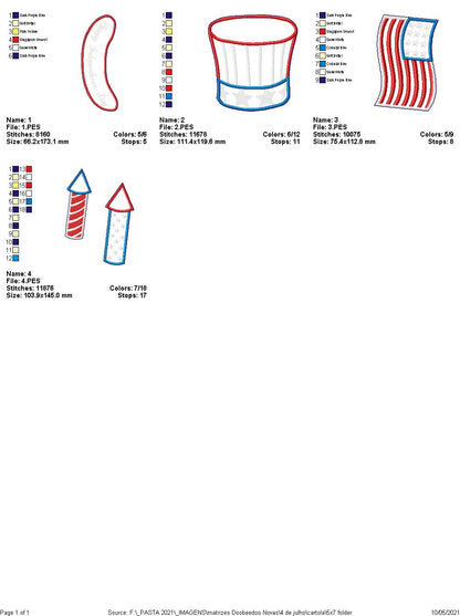 Hat 4th of July Ornament - ITH Project - Machine Embroidery Design