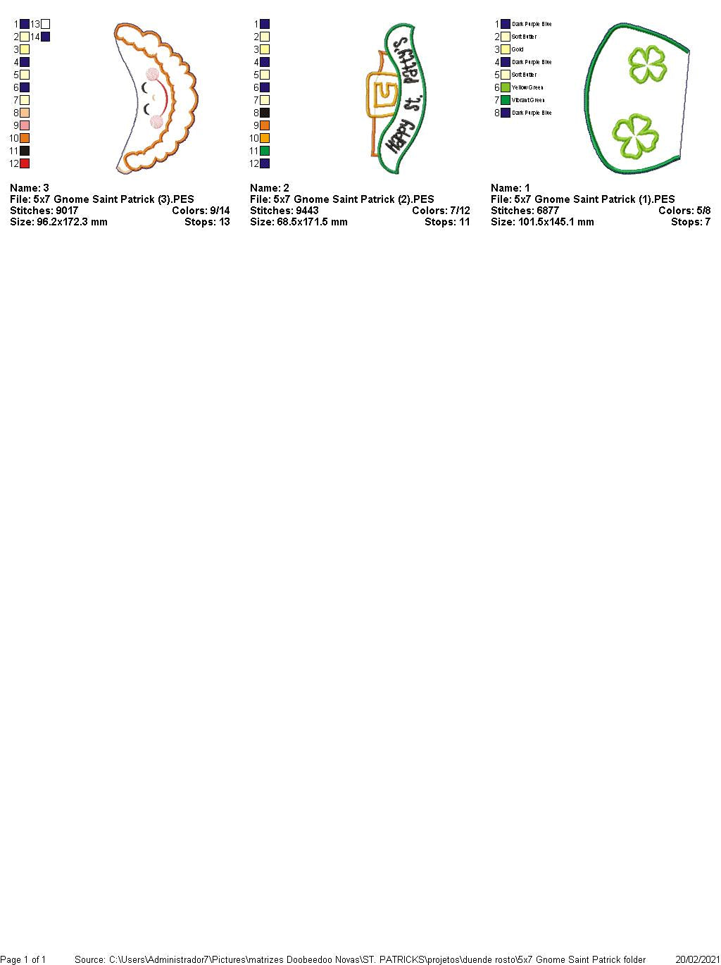 Saint Patrick's Gnome Face Ornament - ITH Project - Machine Embroidery Design