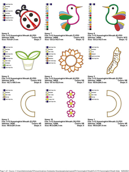 Hummingbird Floral Wreath - ITH Project - Machine Embroidery Design