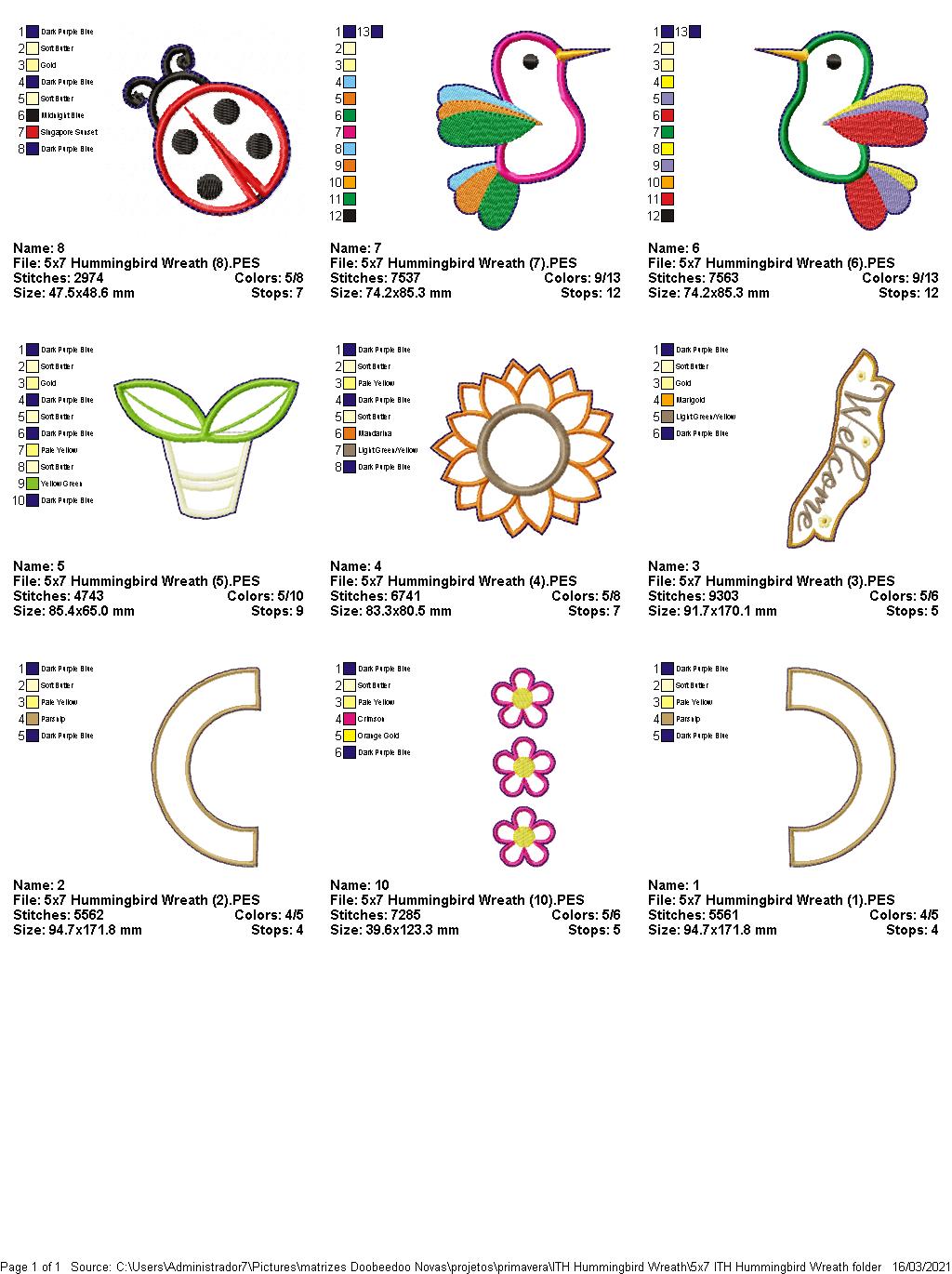 Hummingbird Floral Wreath - ITH Project - Machine Embroidery Design