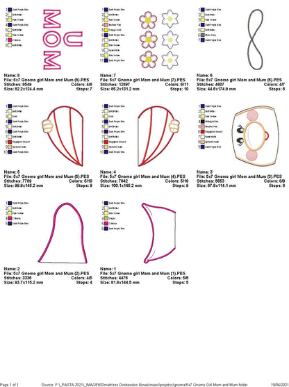 Gnome Girl with Braids  MOM/MUM - ITH Project - Machine Embroidery Design