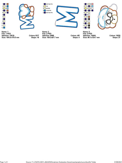 Mom Teddy Bear Boy and Girl Vase Ornament - ITH Project - Machine Embroidery Design