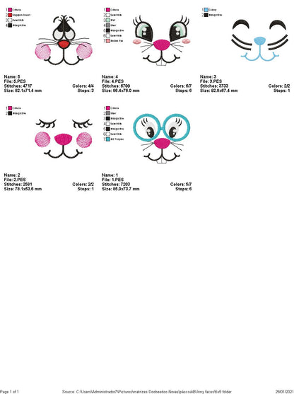 Bunny Faces  - Fill Stitch - Hoop - Machine Embroidery Designs