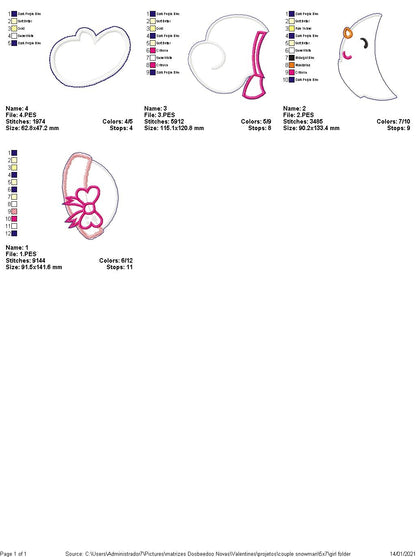 Valentines Snowman Couple Door Ornament - ITH Project - Machine Embroidery Design