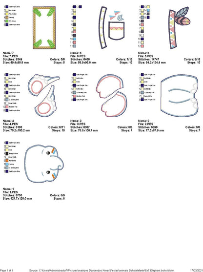 Elephant Boho Ornament - ITH Project - Machine Embroidery Design