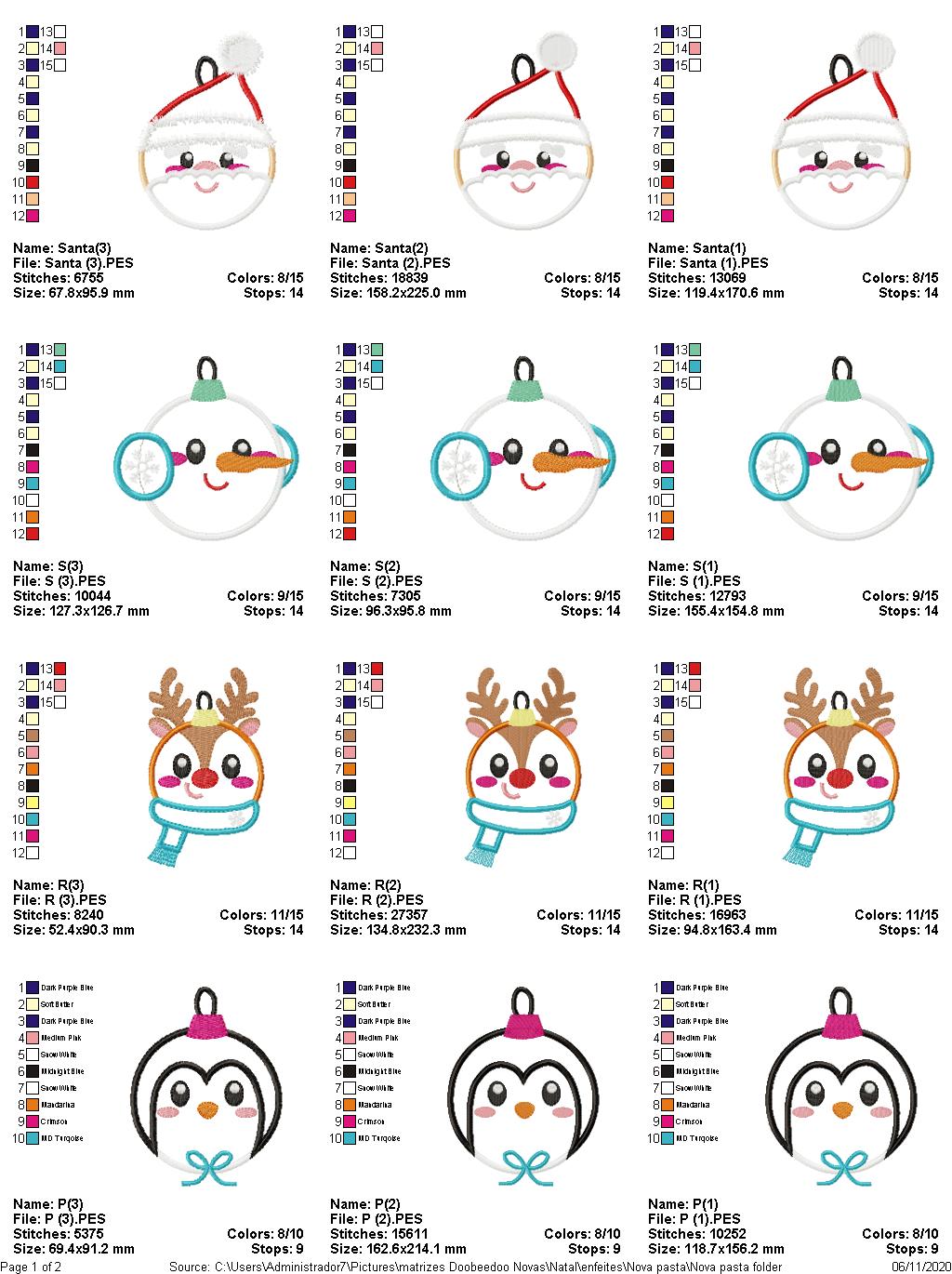 Christmas Ornaments - Applique - 6 Sizes - Machine Embroidery Design