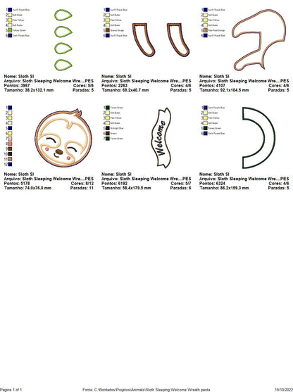 Sloth Welcome Wreath Set of 2 Designs - ITH Project - Machine Embroidery Design