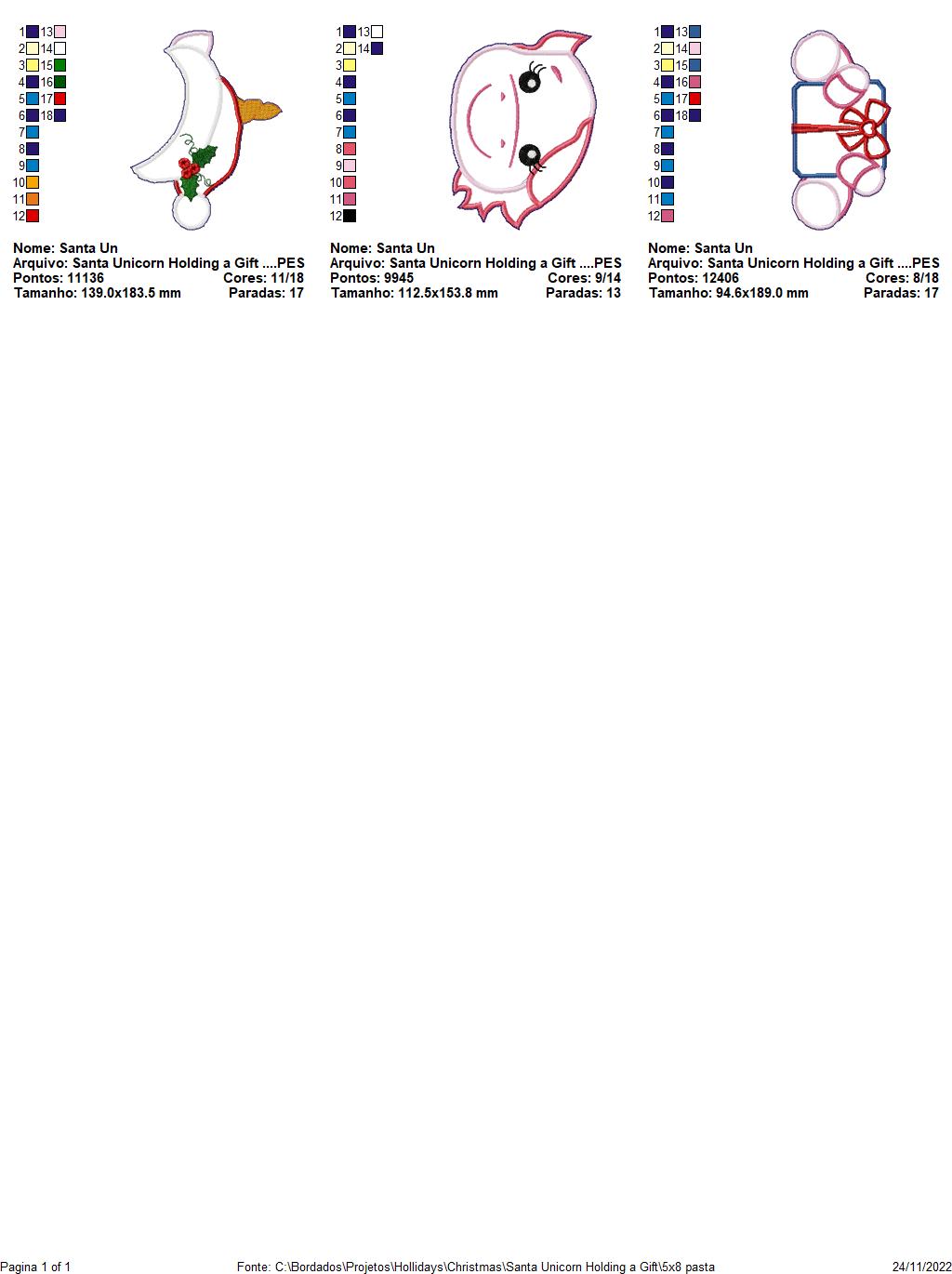 Christmas Unicorn Holding a Gift - ITH Project - Machine Embroidery Design