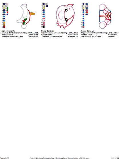 Christmas Unicorn Holding a Gift - ITH Project - Machine Embroidery Design