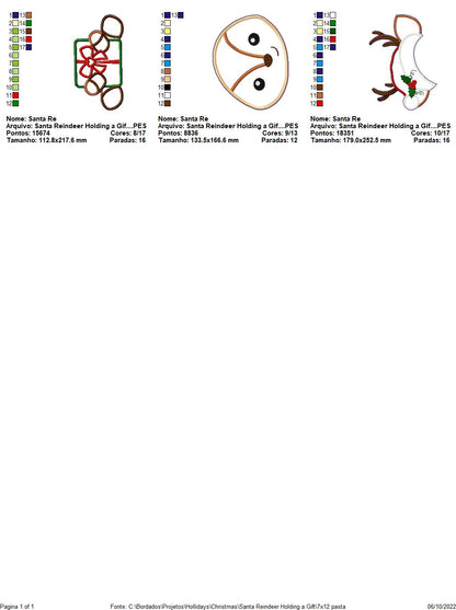 Christmas Reindeer Holding a Gift - ITH Project - Machine Embroidery Design