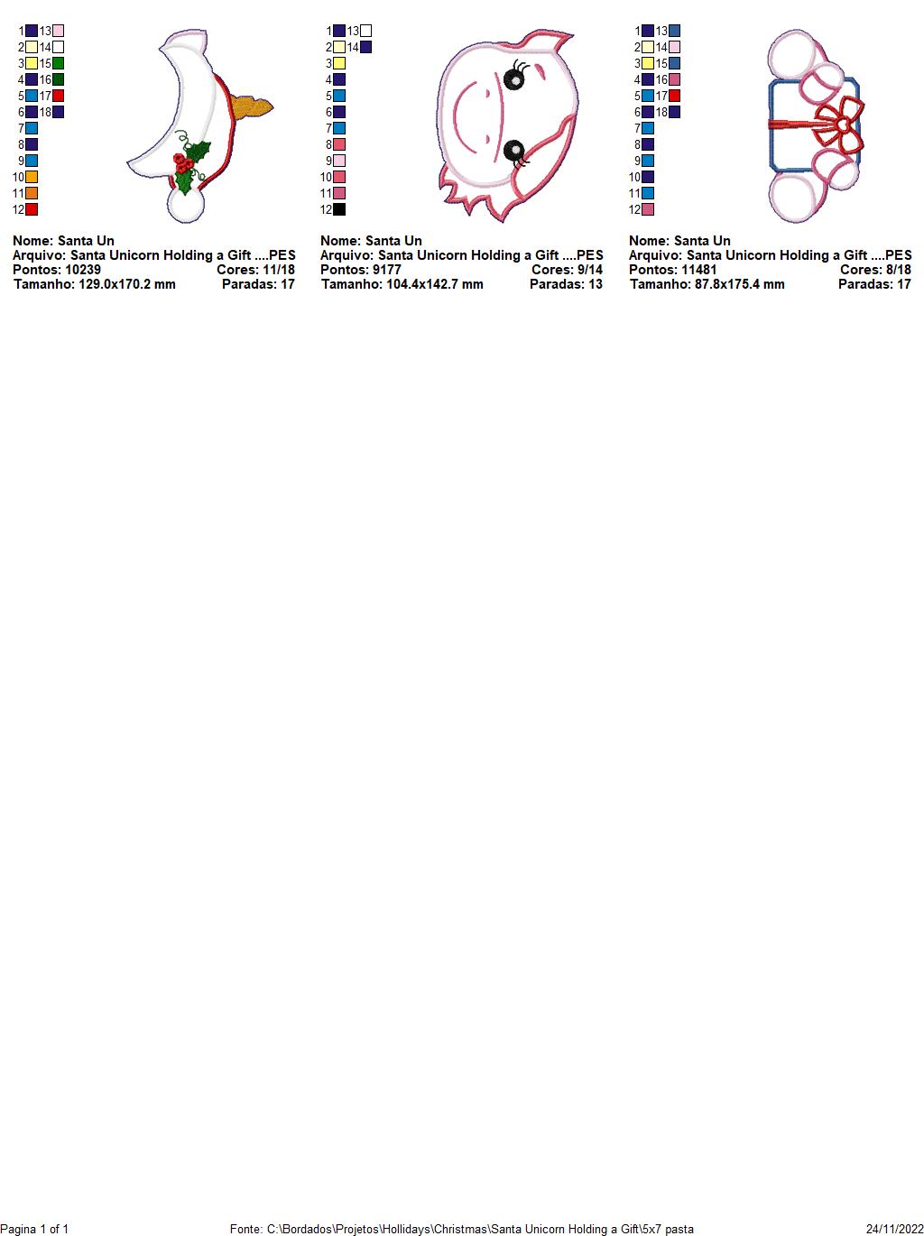 Christmas Unicorn Holding a Gift - ITH Project - Machine Embroidery Design