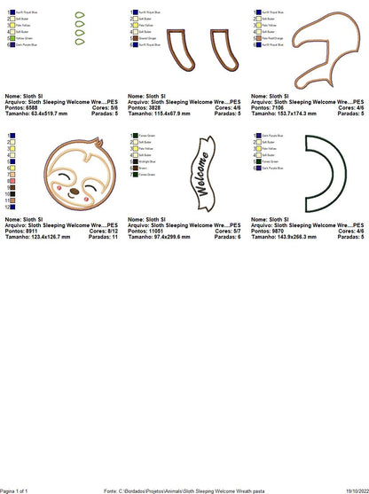 Sloth Welcome Wreath Set of 2 Designs - ITH Project - Machine Embroidery Design