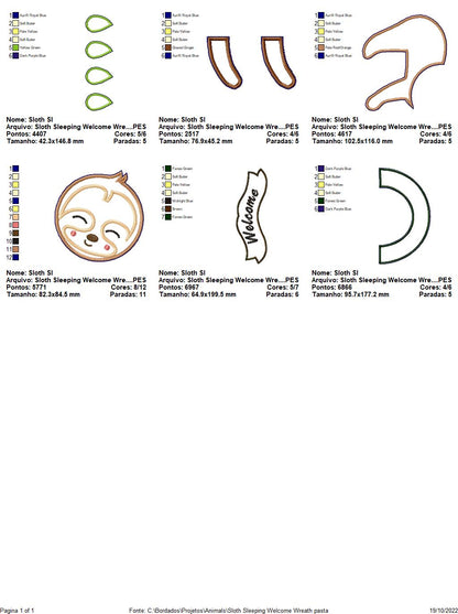 Sloth Sleeping Welcome Wreath - ITH Project - Machine Embroidery Design