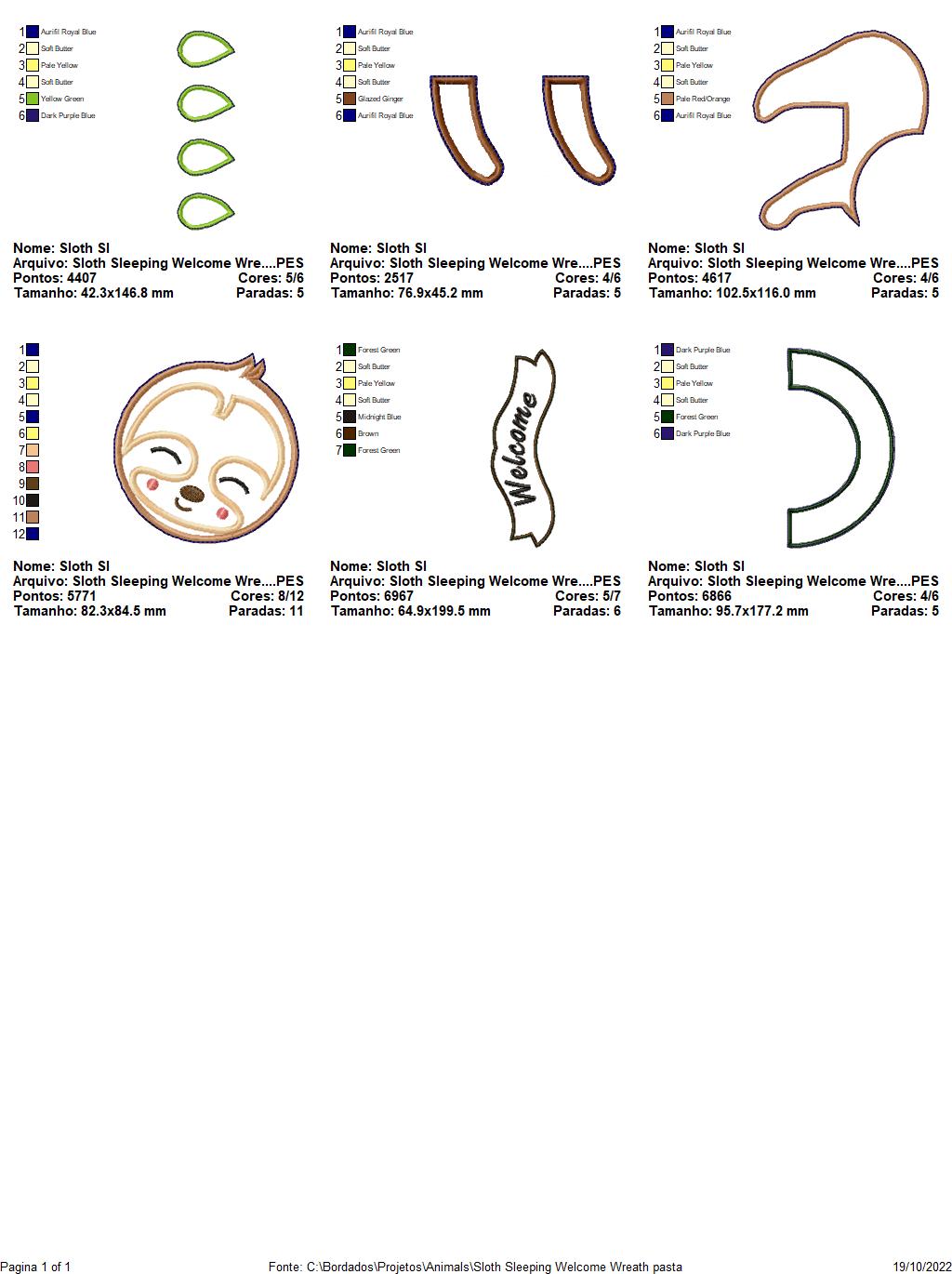 Sloth Welcome Wreath Set of 2 Designs - ITH Project - Machine Embroidery Design