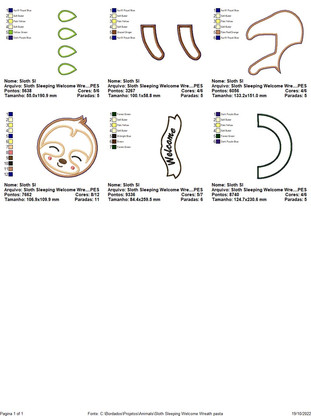Sloth Welcome Wreath Set of 2 Designs - ITH Project - Machine Embroidery Design