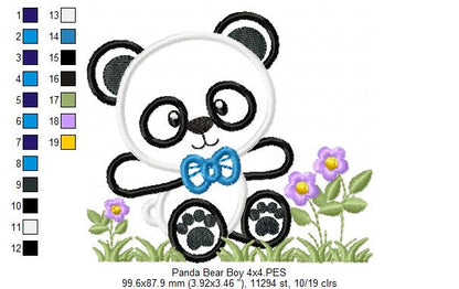 Panda Bear Boy - Applique Embroidery