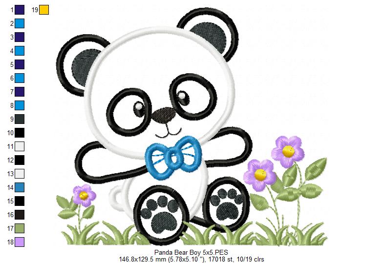Panda Bear Boy - Applique Embroidery